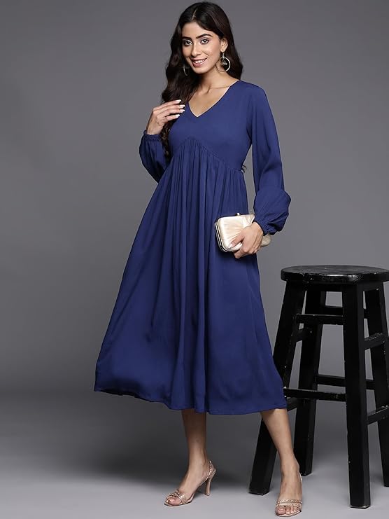 Varanga Women's Viscose Blend A-Line Maxi Dress