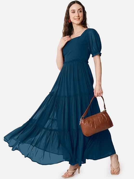 Femvy Designer Georgette Solid Gown for Women 761