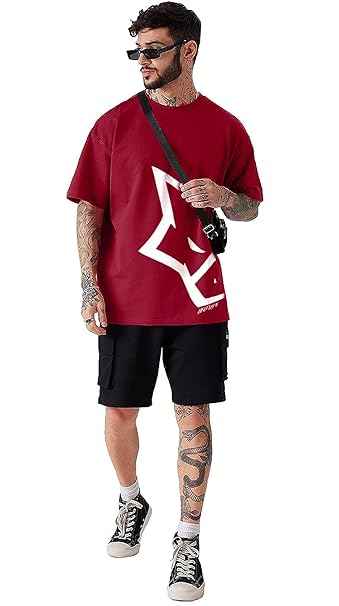 LEOTUDE Men Half Sleeve Round Neck Oversized