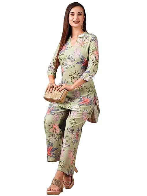 Women's Cotton Blend Kurta With Pyjama Set