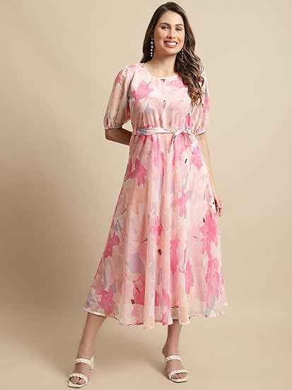 Tee Projekt Women's Georgette Maxi Dress| Digital Print Floral Printed Western Ethnic Gown |Maxi Dress Casual Wear