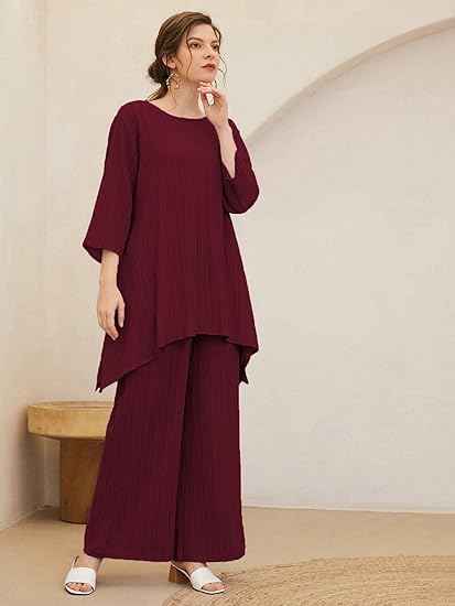TADKEE Women's Solid Color Round Neck 3/4 Sleeve Co-ord Set | Casual Wear Co ord Set | Kurta Set for Women
