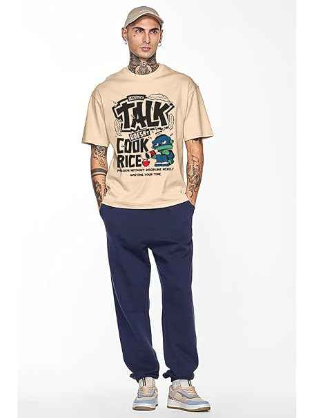 LEOTUDE Half Sleeve Oversized Tshirt for Men