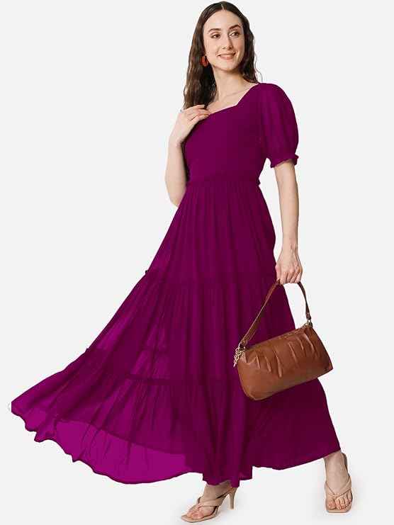 Femvy Designer Georgette Solid Gown for Women 761