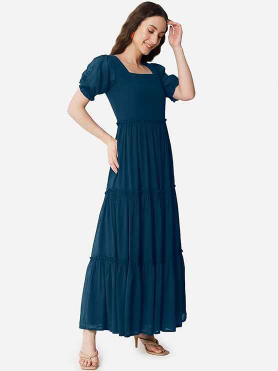 Femvy Designer Georgette Solid Gown for Women 761