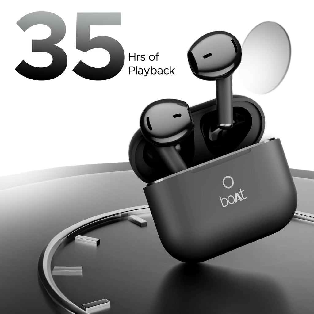 Boat Airdopes Joy, 35Hrs Battery, Fast Charge, IWP Tech, Low Latency, 2Mic ENx, Type-C Port, v5.3 Bluetooth Earbuds