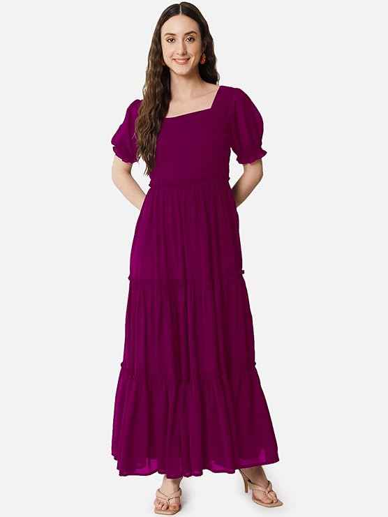 Femvy Designer Georgette Solid Gown for Women 761
