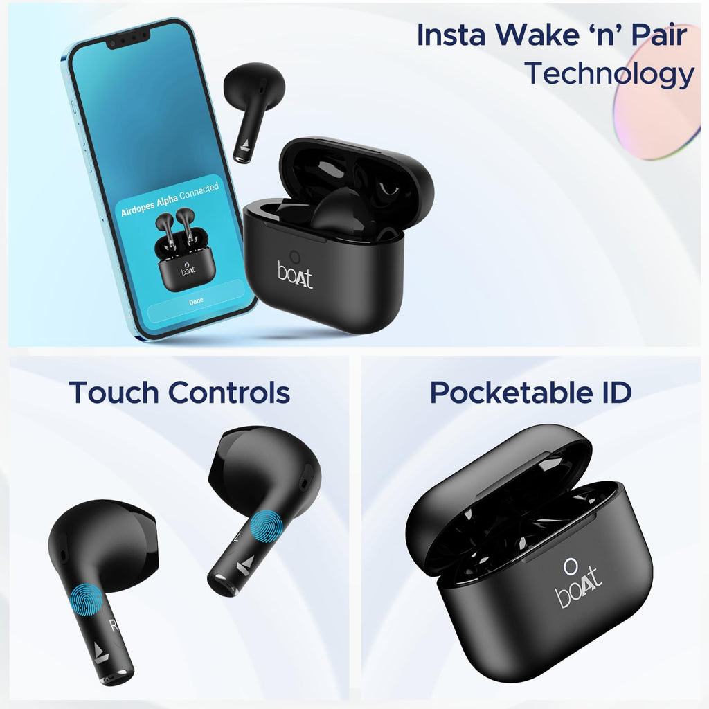 Boat Airdopes Joy, 35Hrs Battery, Fast Charge, IWP Tech, Low Latency, 2Mic ENx, Type-C Port, v5.3 Bluetooth Earbuds