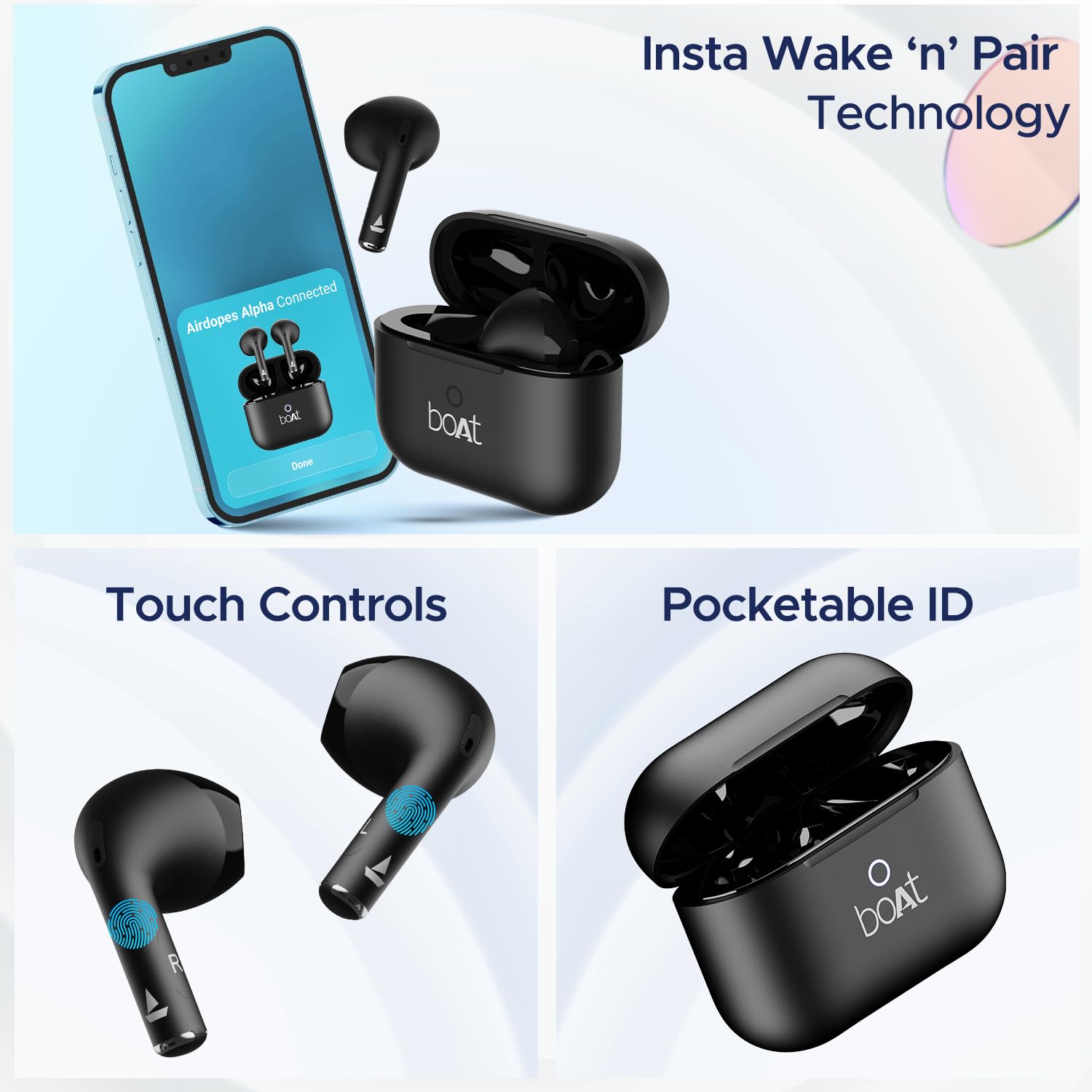 Boat Airdopes Joy, 35Hrs Battery, Fast Charge, IWP Tech, Low Latency, 2Mic ENx, Type-C Port, v5.3 Bluetooth Earbuds