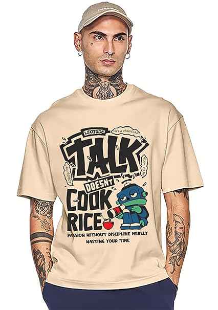 LEOTUDE Half Sleeve Oversized Tshirt for Men