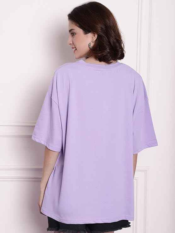 Fabflee Pure Cotton Oversized Baggy Fit Drop Shoulder Latest Aesthetic & Cool Graphic Printed Half Sleeve Tshirt for Women |Casual Loose Korean T-Shirt