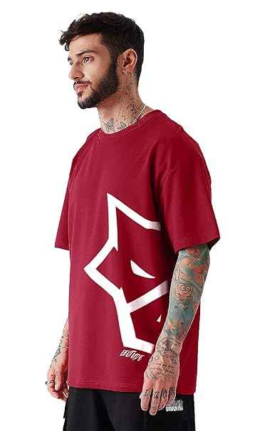 LEOTUDE Men Half Sleeve Round Neck Oversized