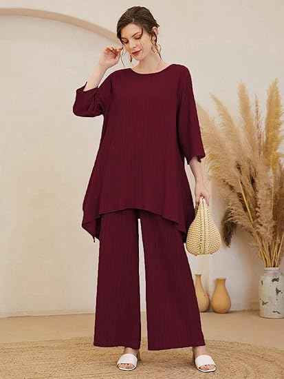 TADKEE Women's Solid Color Round Neck 3/4 Sleeve Co-ord Set | Casual Wear Co ord Set | Kurta Set for Women