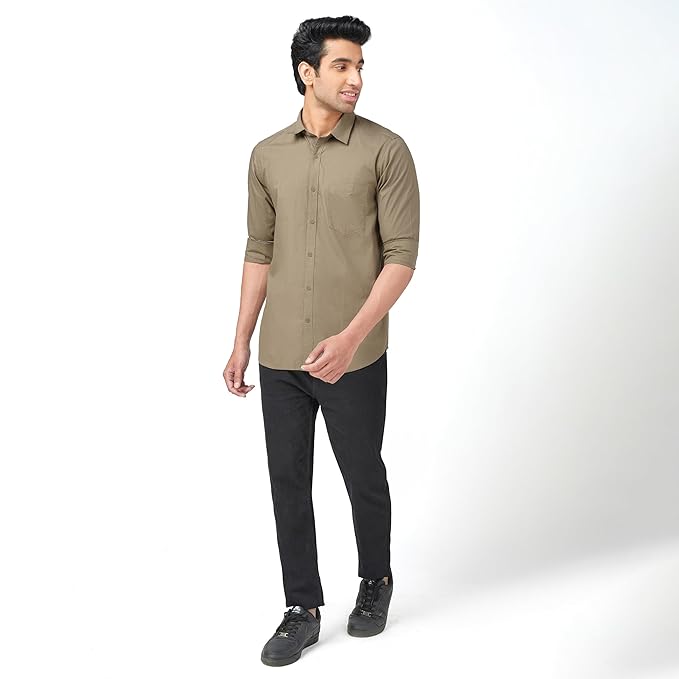 MARKRICH Men's Solid 100% Slim Stylish Full Sleeves Spread Collar Casual & Formal Cotton Shirt
