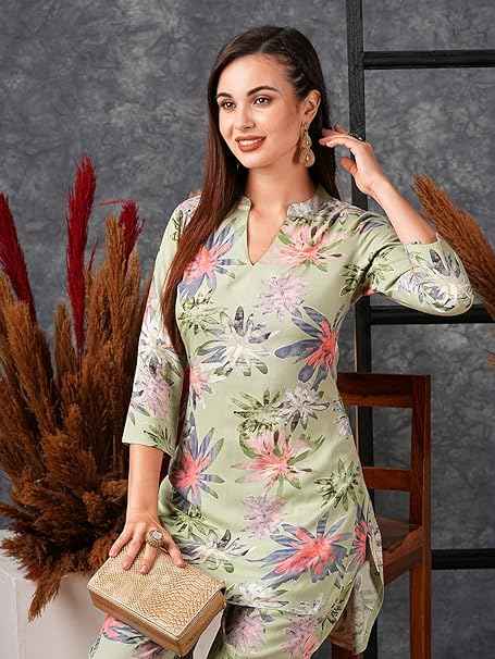 Women's Cotton Blend Kurta With Pyjama Set