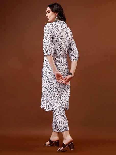 Women's Trendy Printed Straight Cotton Blend Kurta Pant Set