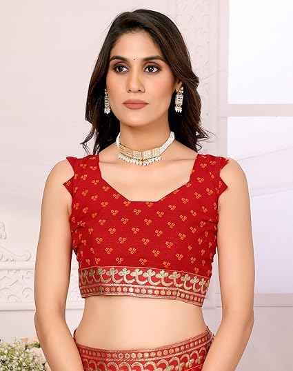Women's Woven Latest Georgette Saree with Lace and Blouse Material