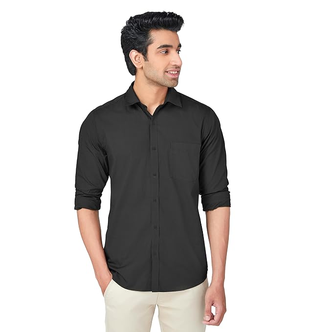 MARKRICH Men's Solid 100% Slim Stylish Full Sleeves Spread Collar Casual & Formal Cotton Shirt