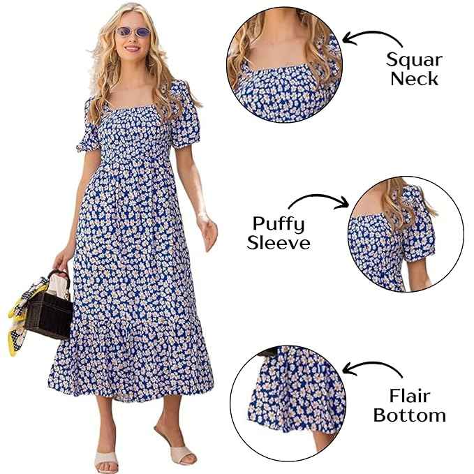 Sheetal Associates Women's Casual Flower Print Puff Sleeves Maxi Dress - Pack of 1