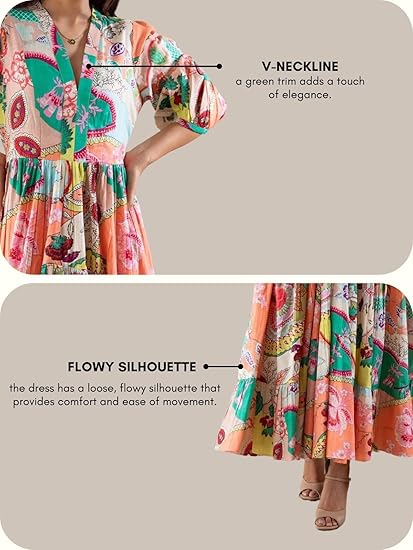 GRECIILOOKS Women's Printed Boho Maxi Dress