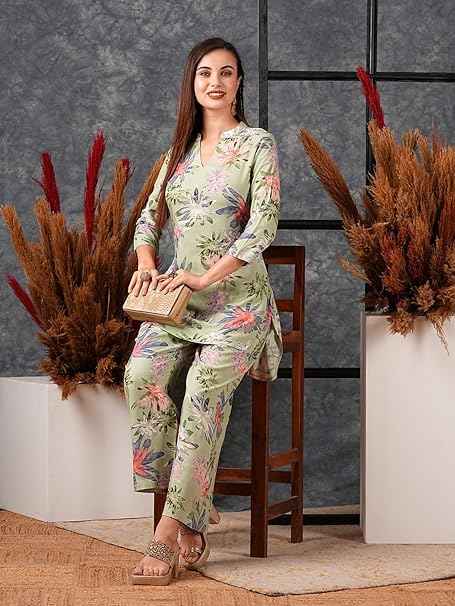 Women's Cotton Blend Kurta With Pyjama Set