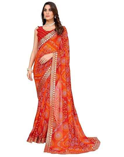 Women's Woven Latest Georgette Saree with Lace and Blouse Material