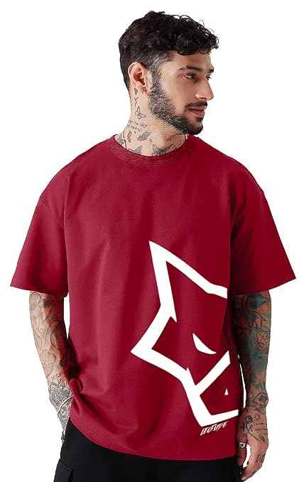 LEOTUDE Men Half Sleeve Round Neck Oversized