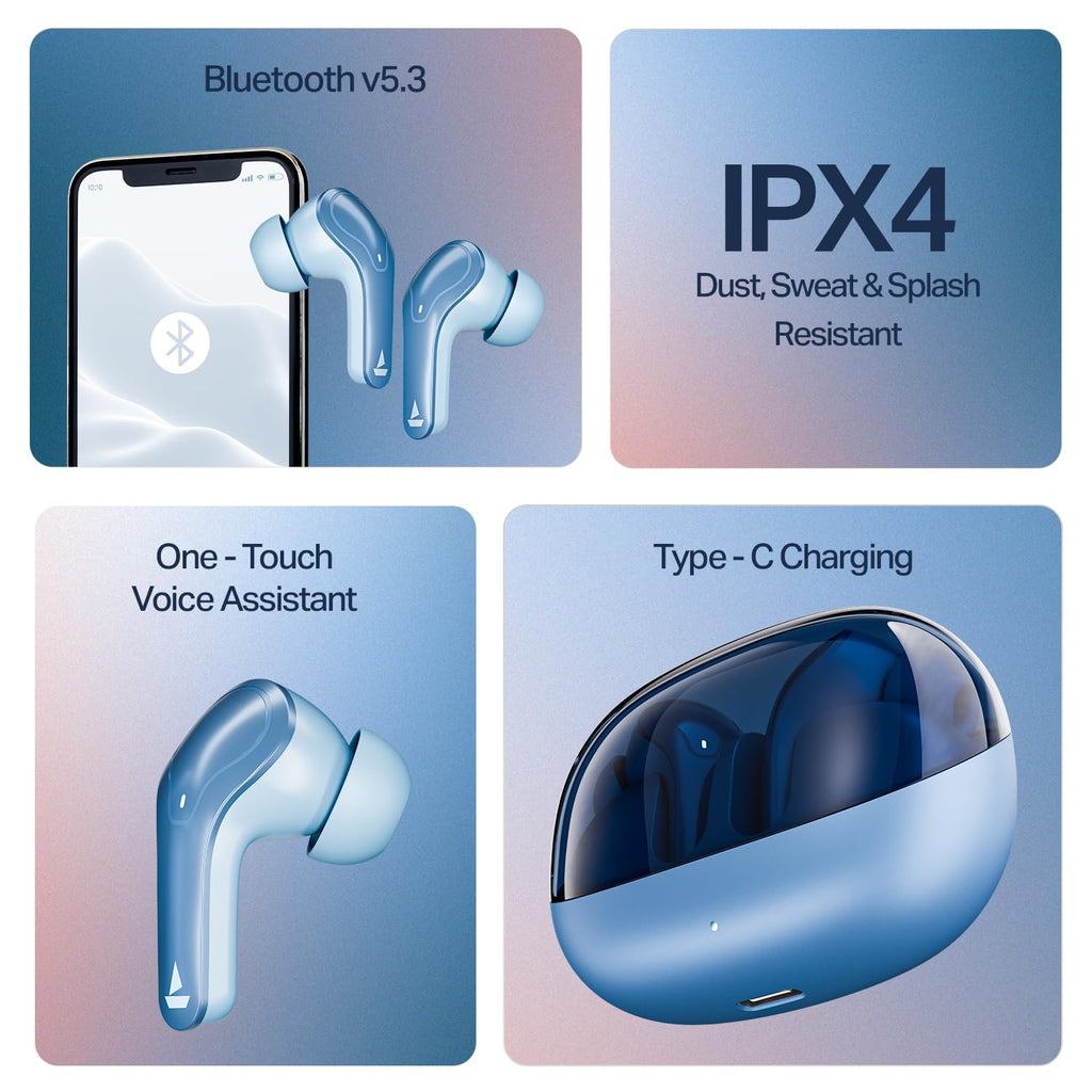 boAt 2025 Launch Airdopes Plus 311,Glass Design,ENx Tech,50 H Battery, Fast Charge, Stream Ad Free Music via App Support, Bluetooth Earbuds