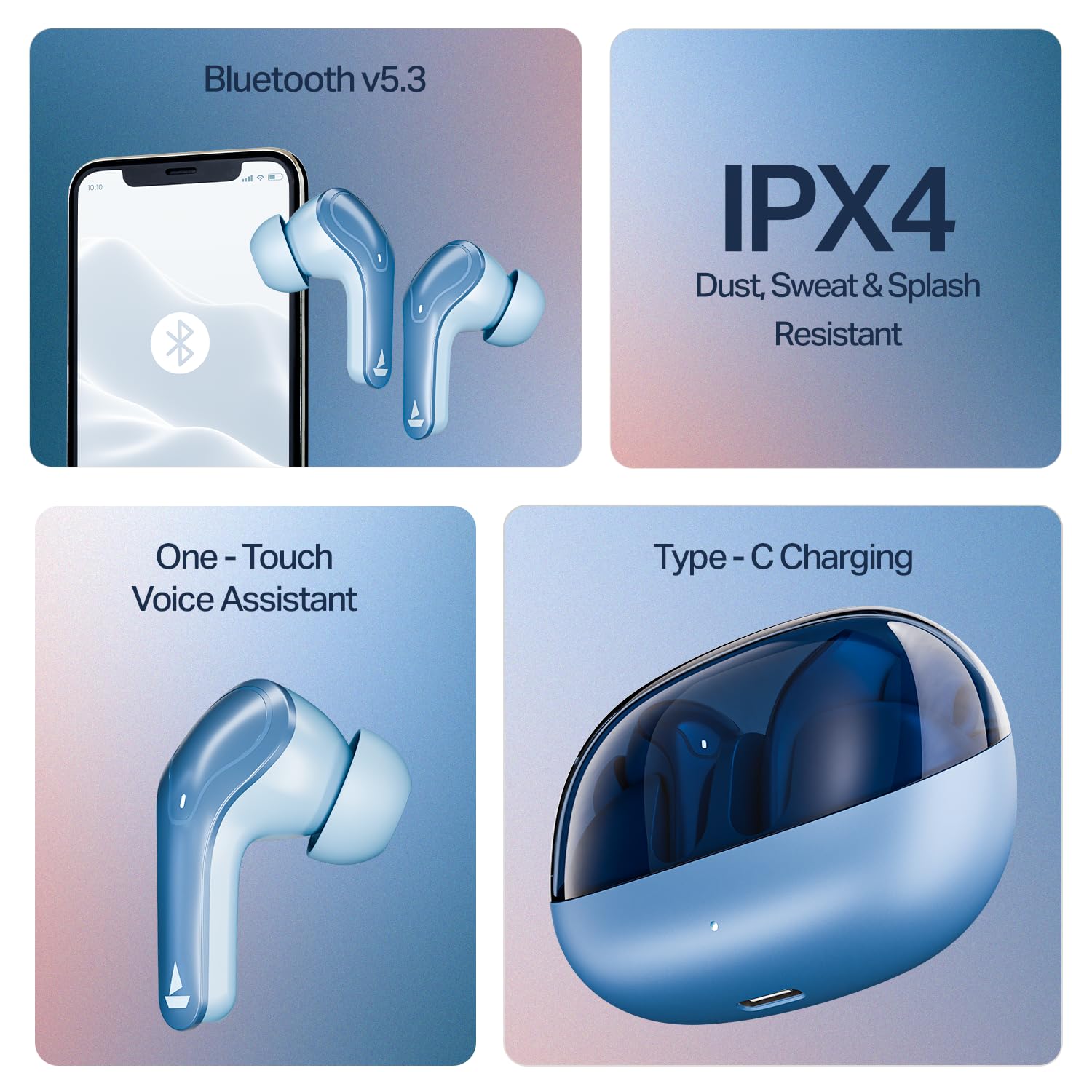 boAt 2025 Launch Airdopes Plus 311,Glass Design,ENx Tech,50 H Battery, Fast Charge, Stream Ad Free Music via App Support, Bluetooth Earbuds
