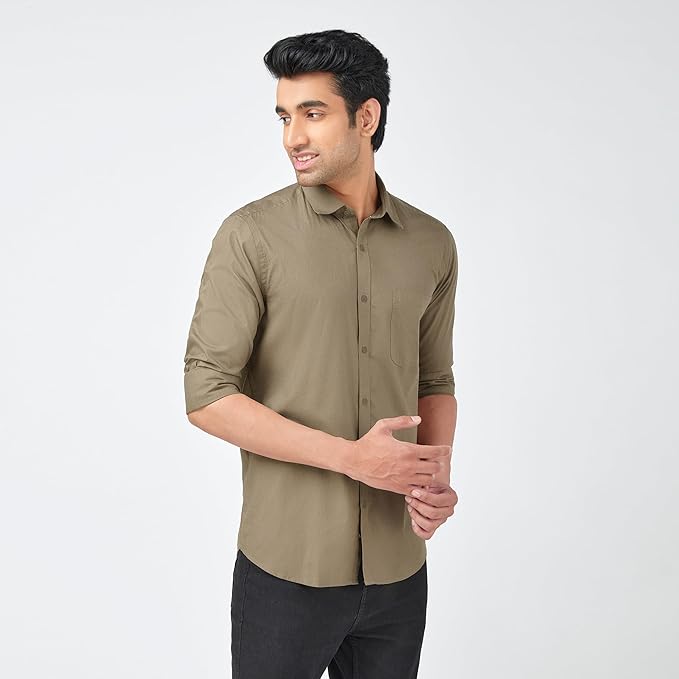 MARKRICH Men's Solid 100% Slim Stylish Full Sleeves Spread Collar Casual & Formal Cotton Shirt