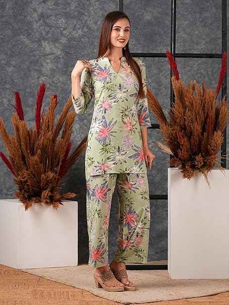 Women's Cotton Blend Kurta With Pyjama Set