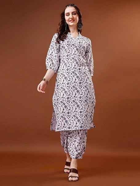 Women's Trendy Printed Straight Cotton Blend Kurta Pant Set