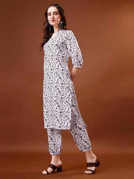 Women's Trendy Printed Straight Cotton Blend Kurta Pant Set