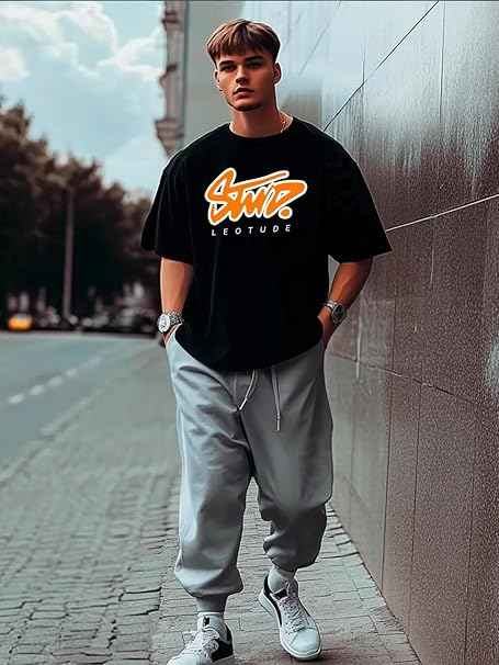 LEOTUDE Men's Cottonblend Oversized Half Sleeve Tshirt