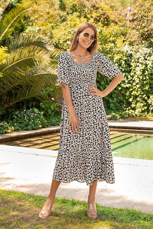Sheetal Associates Women's Casual Flower Print Puff Sleeves Maxi Dress - Pack of 1