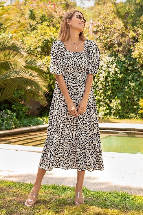 Sheetal Associates Women's Casual Flower Print Puff Sleeves Maxi Dress - Pack of 1