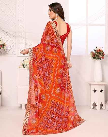Women's Woven Latest Georgette Saree with Lace and Blouse Material