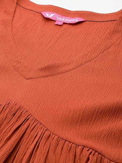 Varanga Women Rust V-Neck A-Line Dress