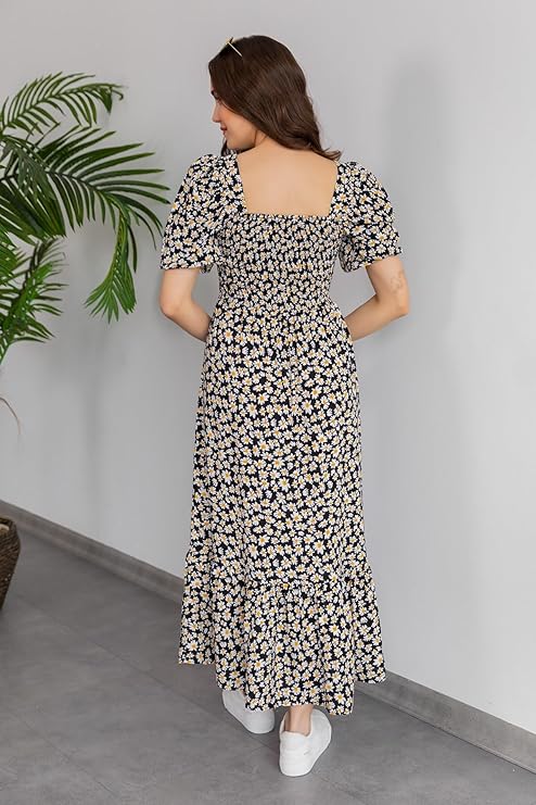 Sheetal Associates Women's Casual Flower Print Puff Sleeves Maxi Dress - Pack of 1