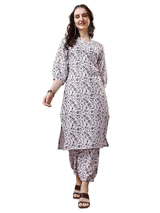 Women's Trendy Printed Straight Cotton Blend Kurta Pant Set