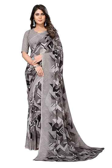 Women's Trendy Printed Georgette Saree with Blouse Material