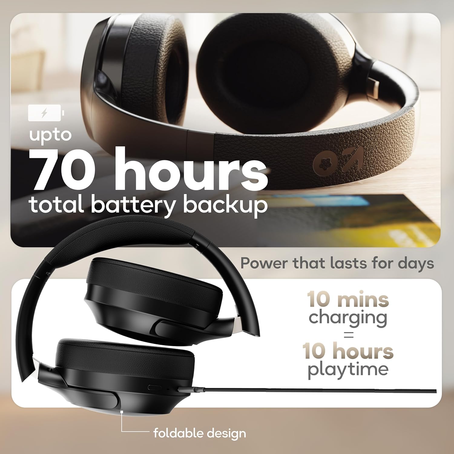GOBOULT Made in India Q Over Ear Bluetooth Headphones with 70H Playtime