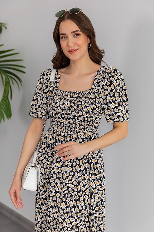 Sheetal Associates Women's Casual Flower Print Puff Sleeves Maxi Dress - Pack of 1