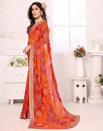 Women's Woven Latest Georgette Saree with Lace and Blouse Material