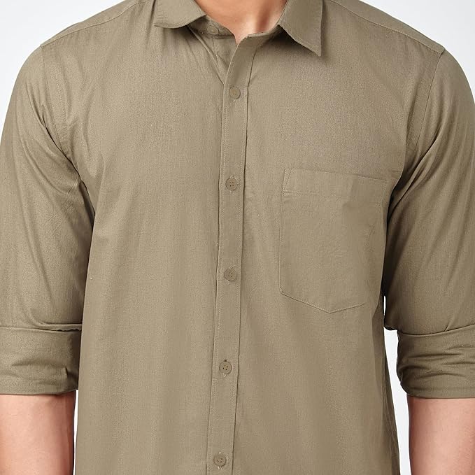 MARKRICH Men's Solid 100% Slim Stylish Full Sleeves Spread Collar Casual & Formal Cotton Shirt