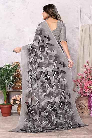 Women's Trendy Printed Georgette Saree with Blouse Material