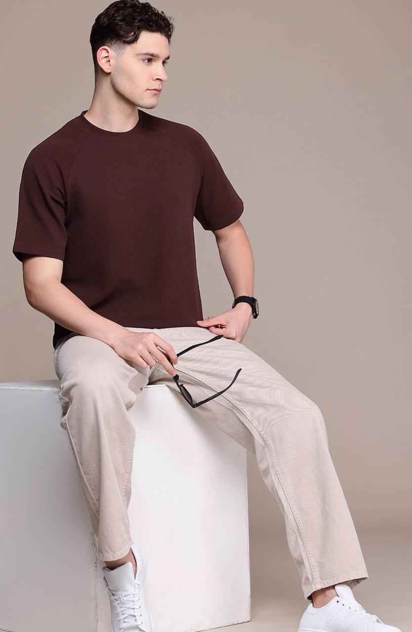 Men Textured Solid Oversized T-shirt