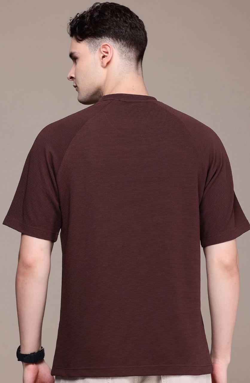 Men Textured Solid Oversized T-shirt