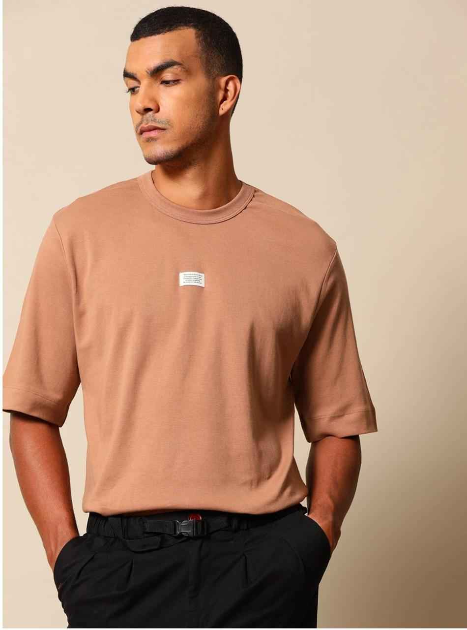 Men Peach-Coloured Pure Cotton Oversized T-shirt