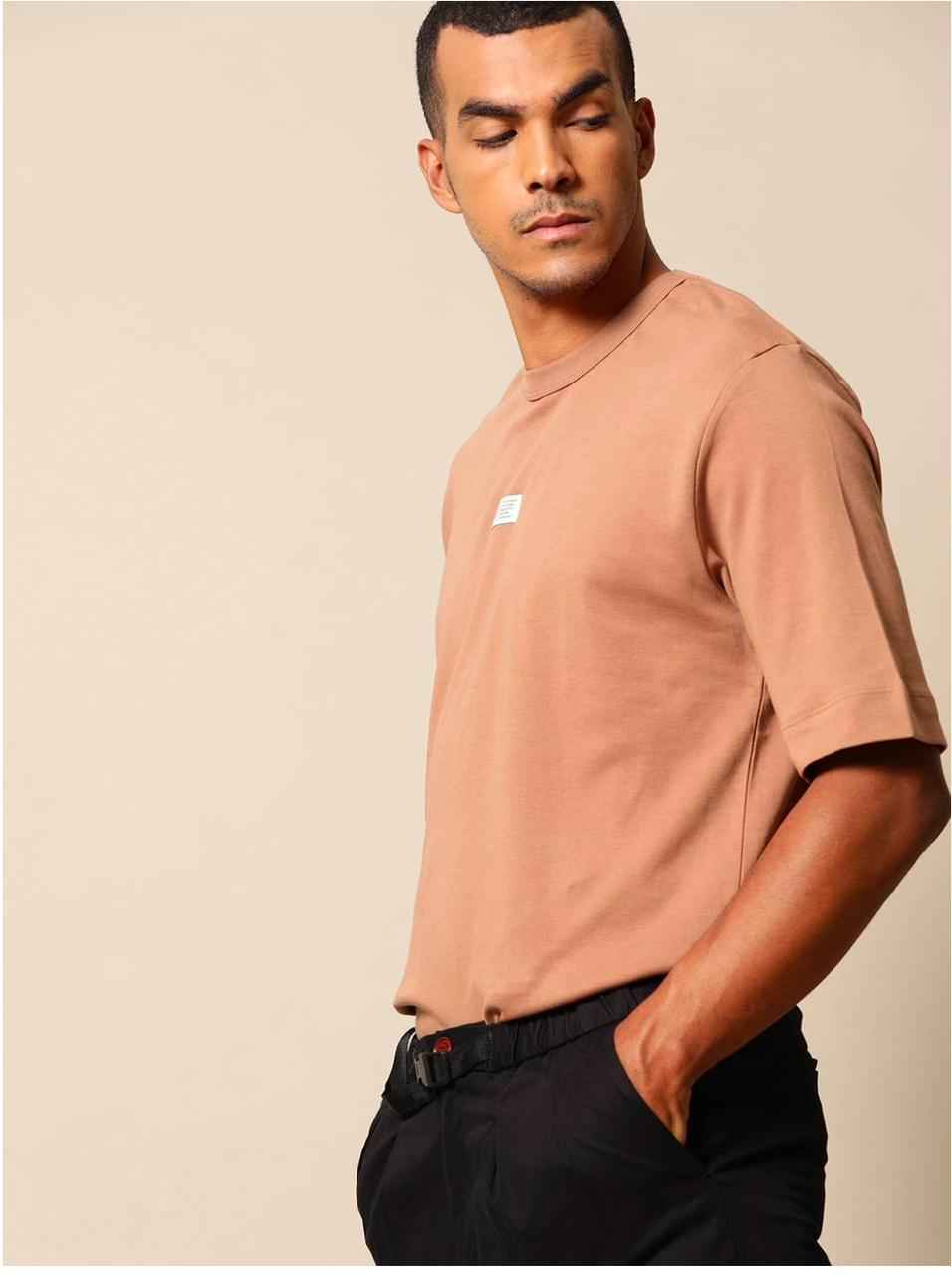 Men Peach-Coloured Pure Cotton Oversized T-shirt